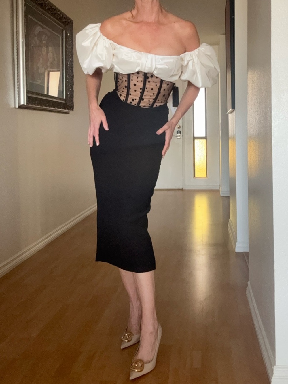 Rasario off the shoulder Bow Detailed taffeta 0 Midi Dress NEW $2,240 IT 36 FR34